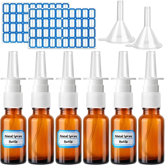10 count Nasal  Bottle, 20ML/0.7OZ 6 count Fine Mist Glass Empty Refillable Nasal  Bottle with 2 count Funnels and 2 count Labels