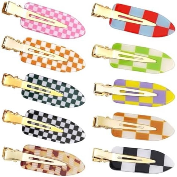 10 count No Crease Hair Clips for Styling, Creaseless Clips for Women, Checkerboard Makeup Hair Clips, No Bend Bangs Clips