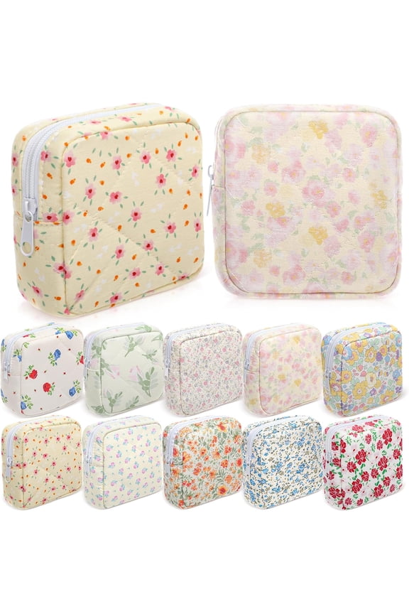 10 count Quilted Makeup Bag Bulk  Floral  Bag Women Girls Bridesmaid Gifts Cute Makeup Pouch  Aesthetic Travel Toiletry Organizer(Floral Style,5.12 x 4.72 x 1.97 Inches)
