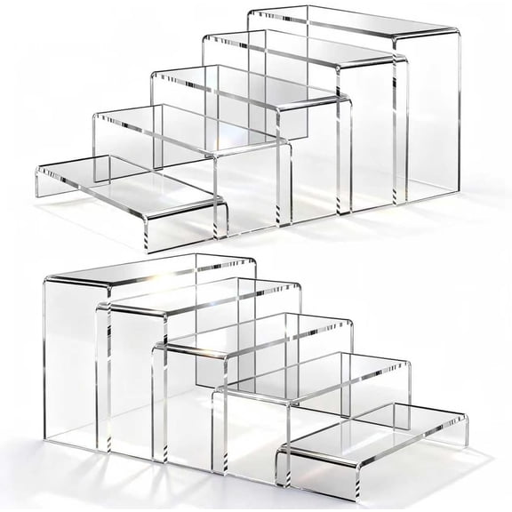 10 count Risers 5 Sizes(7" L~9" L) Riser Display Shelf Cupcake Stand Display Cabinet Clear Rectangular Display Stands Set