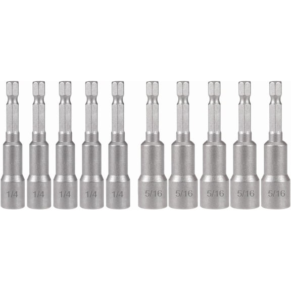 10 count SAE 1/4" and 5/16"  Nut Driver Bit Set, 1/4 inch Driver Power Nut Setter Drill Bits for  Drill, Socket Adapter Hex Nut Driver Set, 65mm Length