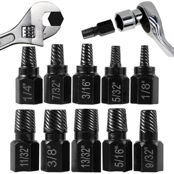 10 count Screw Extractor Set, Hex Easy Out Bolt Extractor Set, Multi-Spline Stripped Screw Extractor Set, Broken Bolt Remover Kit, Damaged Screw Extractor Set for Removing Broken Studs,
