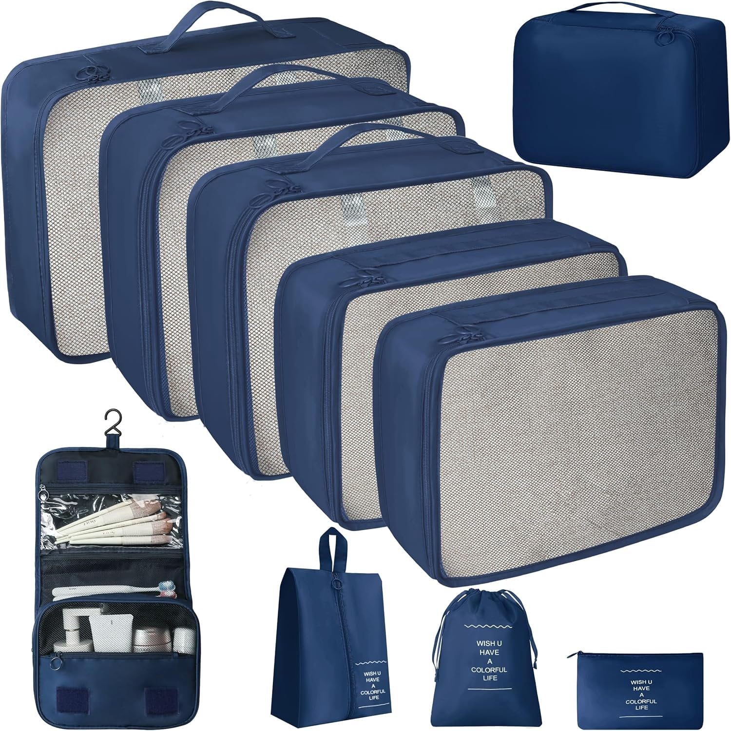 10 count Set Packing Cubes - Travel Packing Organizers, Expandable Suitcase Organizer, Luggage Organizer Bags