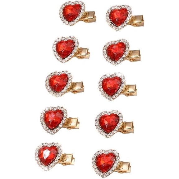 10 count Small Mini Heart Hair Clips for Women Girls, Sweet Rhinestone Artificial Bangs Clips Decorative Headwear Hair Accessories (Red)