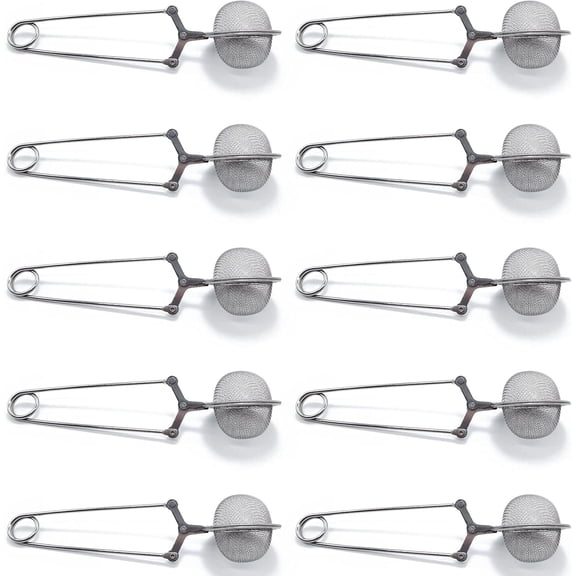 10 count Snap Infuser,Stainless Steel Mesh Ball Strainer with Handle for Loose Leaf Pincer Ball Filter Tong