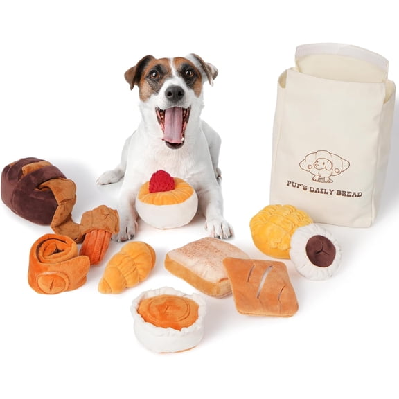 10 count Squeak - Bread Puppy with Grocery Bag to Keep Them Busy, Small for Boredom, Durable for Small Medium Breeds Christmas Stocking Stuffers
