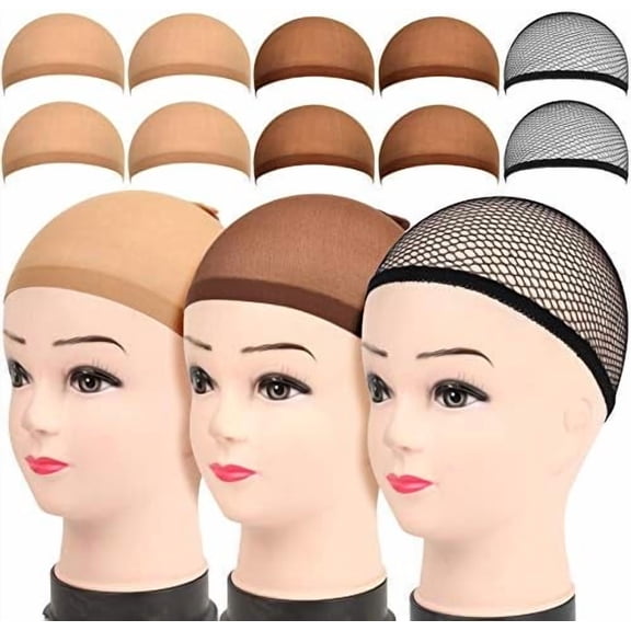 10 count Wig Caps, Brown and Light Brown Stocking Wig Caps, Black Mesh Hair Nets, for Women Girl  Men,  Party Use