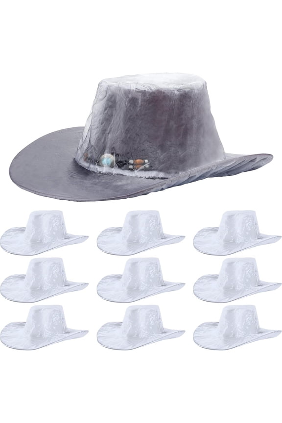 10 count XL Cowboy Hat Rain Cover Plastic Hat Protectors with Elastic Band for Dust Unisex Travel Storage