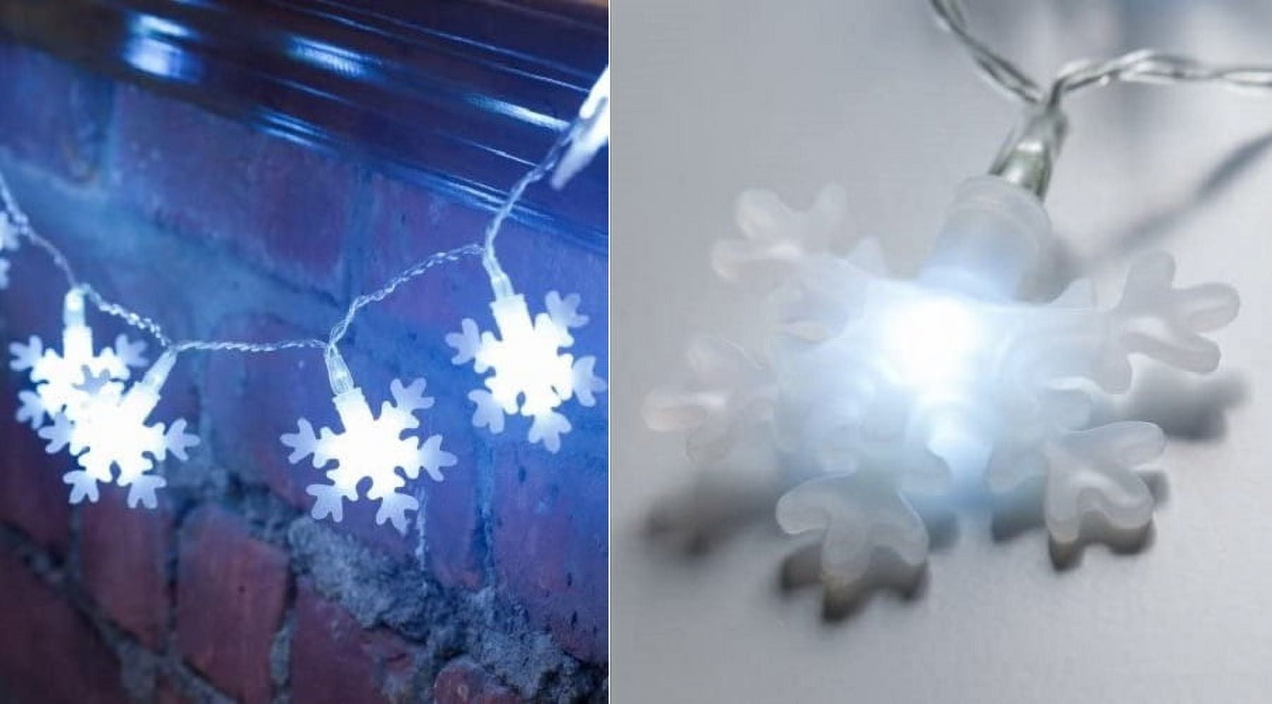 10 ct White Winter Snowflake String Lights Battery Operated LED Lights with Silver Wire