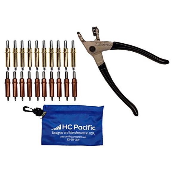 10 each C1/8 & C3/16 Cleco Fasteners (Made in USA) & Pouch W/ Cleco Pliers