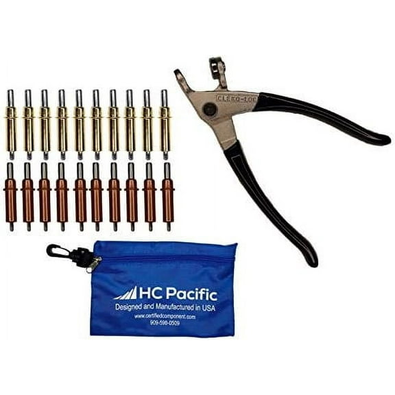 10 each C1/8 & C3/16 Cleco Fasteners (Made in USA) & Pouch W/ Cleco Pliers