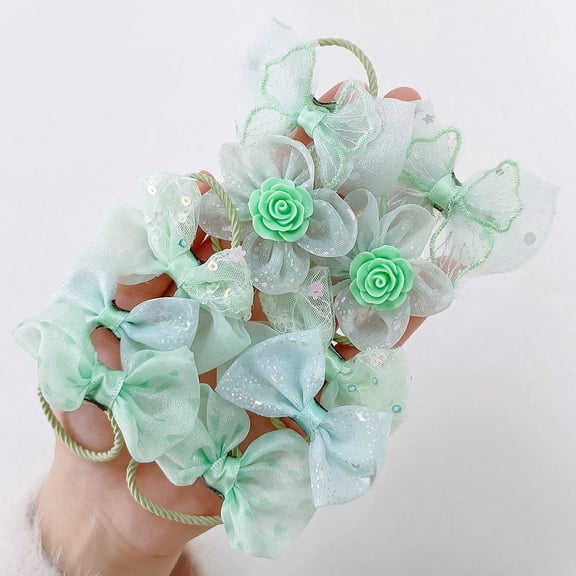 10 fabric flower bows that don't damage hair, cute hair ties for ponytails, hair accessories, elastic bands for women