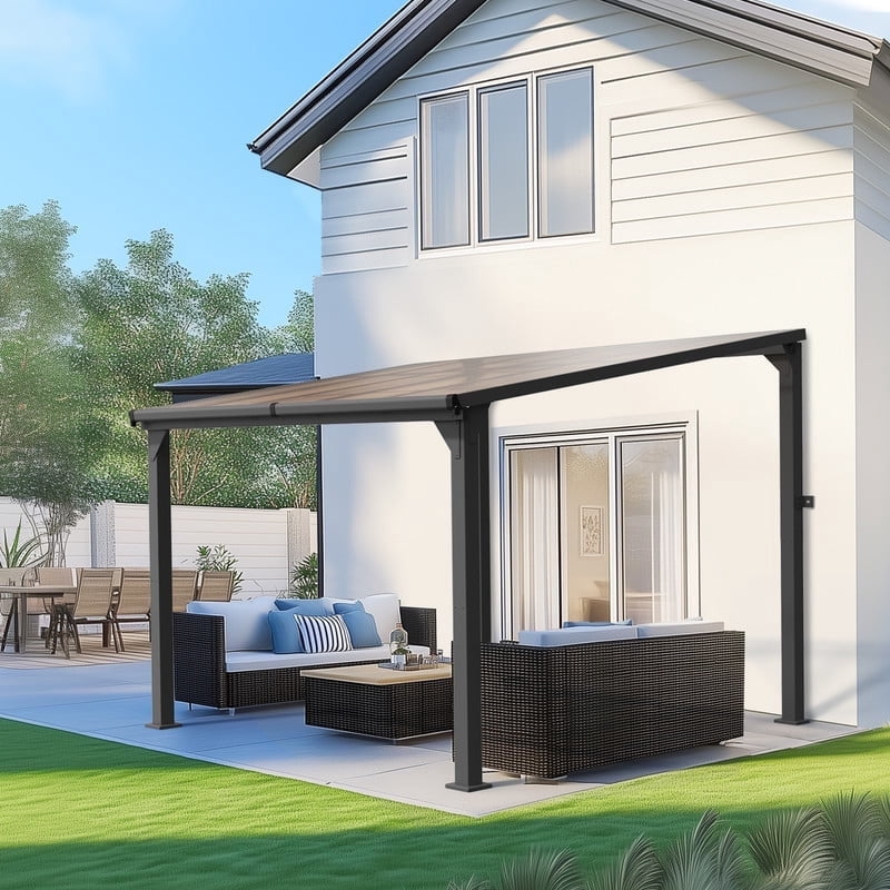 10 ft.×10 ft. Hardtop Outdoor Gazebo Pergola Aluminum Framed with Sloping Pitched Roof for Garden, Patio