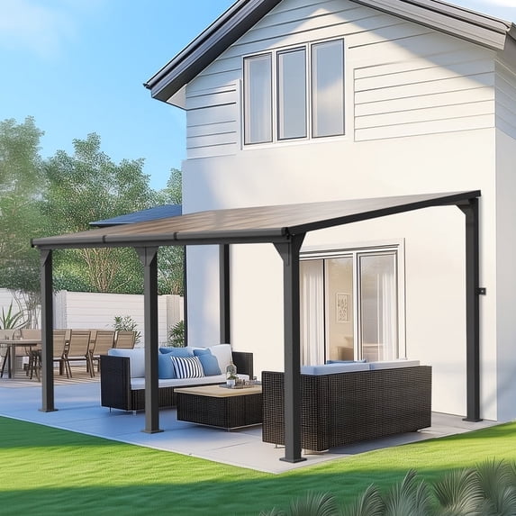 10 ft.×14 ft. Hardtop Outdoor Gazebo Pergola Aluminum Framed with Sloping Pitched Roof for Garden, Patio