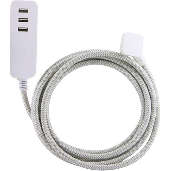 10 ft. 3 Port USB Surge Protector, Gray & White