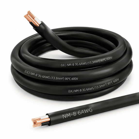 10 ft 6 AWG-2 Conductor w/ Ground NM-B Electrical Wire, 6 Gauge Copper ...