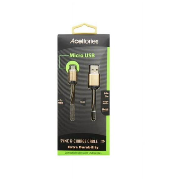 10 ft. Acellories Micro USB Cable, Gold - Pack of 24