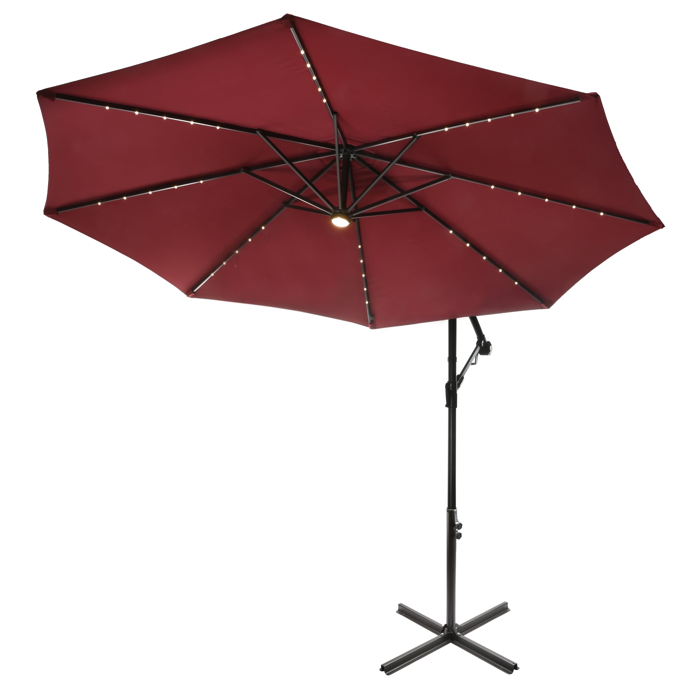 NATIONAL OUTDOOR LIVING 10 ft. Cantilever Umbrella with Solar Power LED Lights, Red