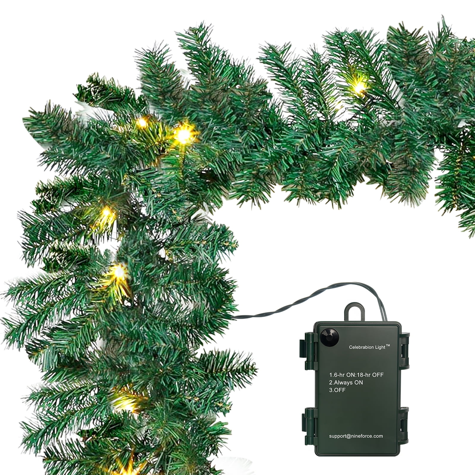 10 ft Christmas Pine Garland with 50 LED Warm White Lights Artificial Garland Christmas Winter