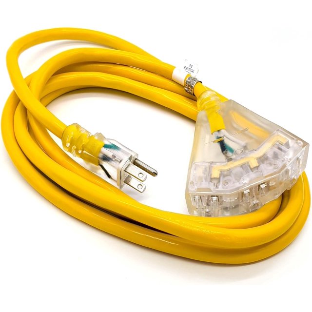 10 ft 10 Gauge Heavy Duty Extension Cord 3 Outlet Lighted SJTW