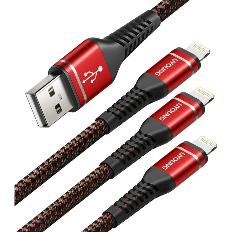 10 ft Long iPhone Charger Cord 3Pack 10 Foot Red Unbreakable USB Fast iPhone  Charging Nylon Braided Charger Cord Compatible with iPhone 11/X/XS/XR/XS  Max/8/7/6/5S/SE, iPad Pro/Mini/Air(Red) 