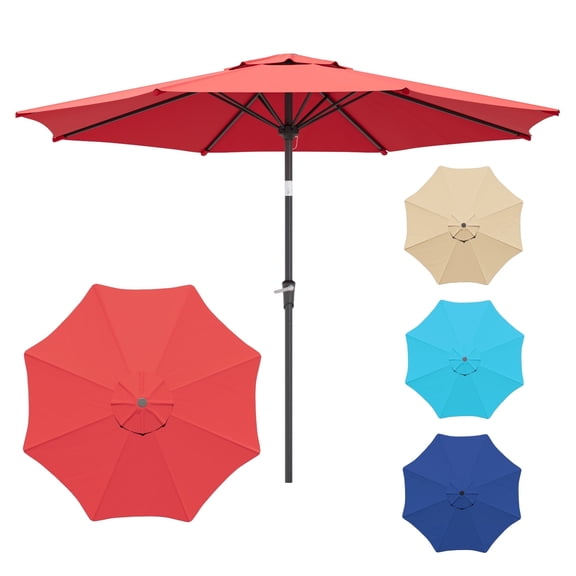 10 ft Market Patio Umbrella, Octagonal, Push-Button Tilt & Crank – Red