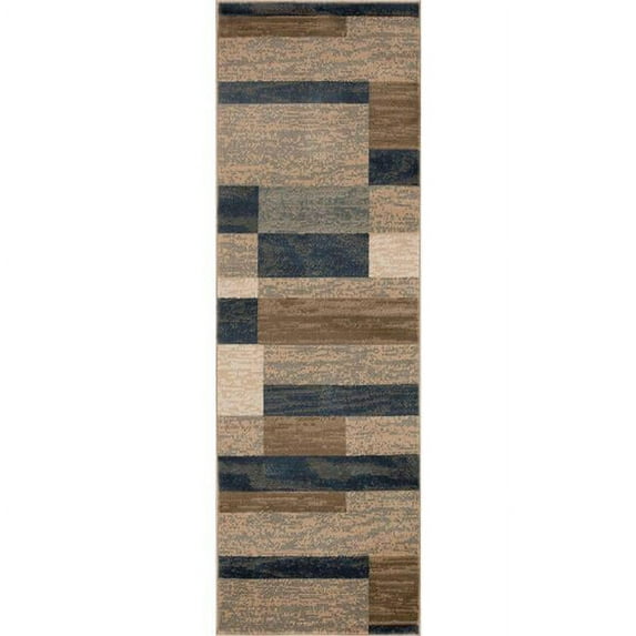 10 ft. Midnight Navy Patchwork Power Loom Stain Resistant Runner Area Rug