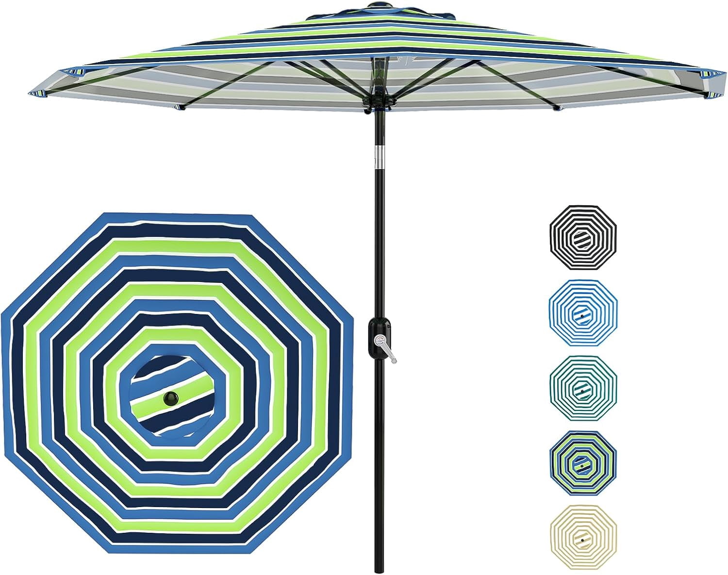 10 ft Outdoor Patio Umbrella 8 Sturdy Ribs Outdoor Table Umbrella with Crank Lift & Push Button Tilt - UV Protection Waterproof Market Umbrellas for Pool, Deck, Yard, Garden, Tricolor Stripes