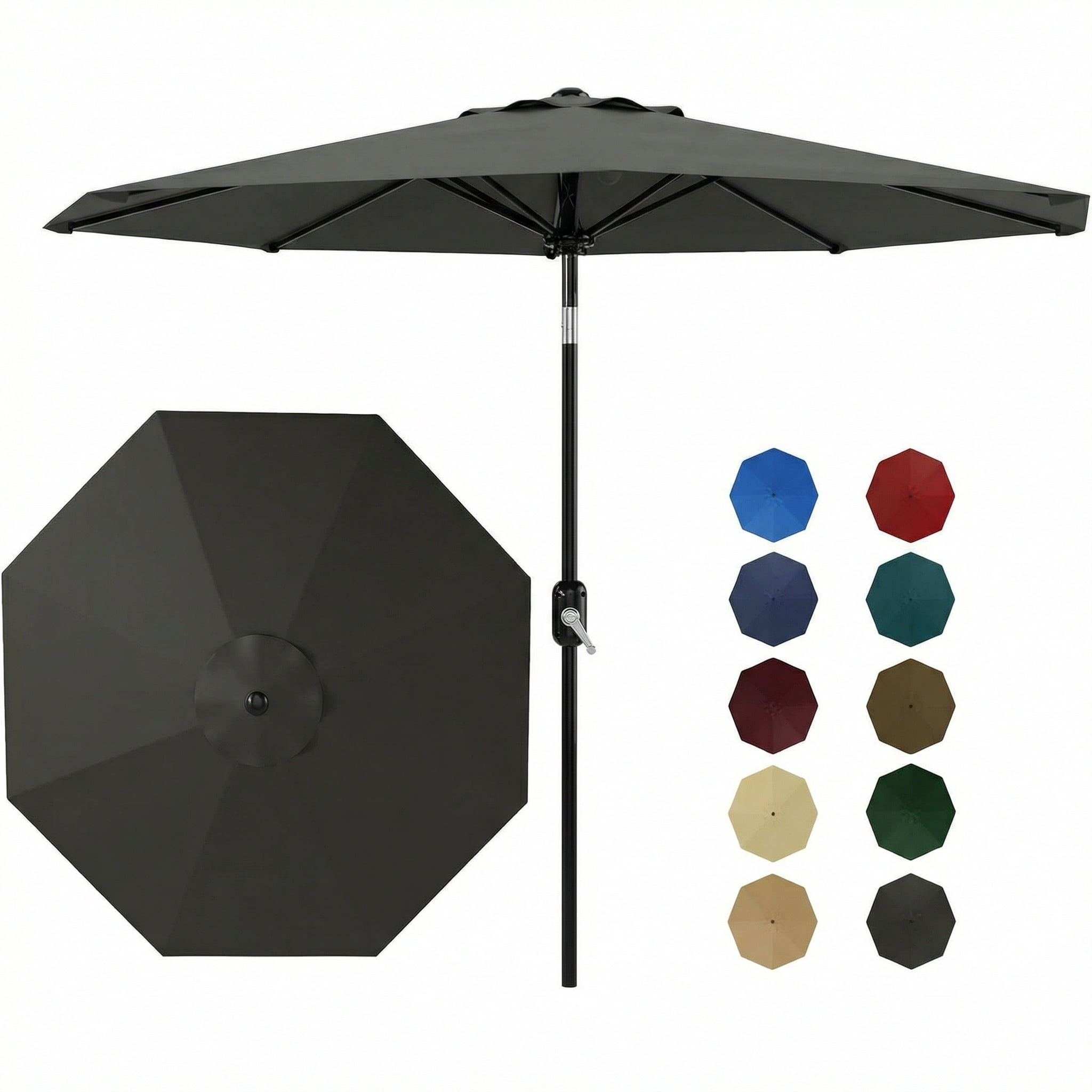 10 ft Patio Umbrella,8 Ribs Outdoor Market Table Umbrella with Crank Lift Push Button Tilt,Gray