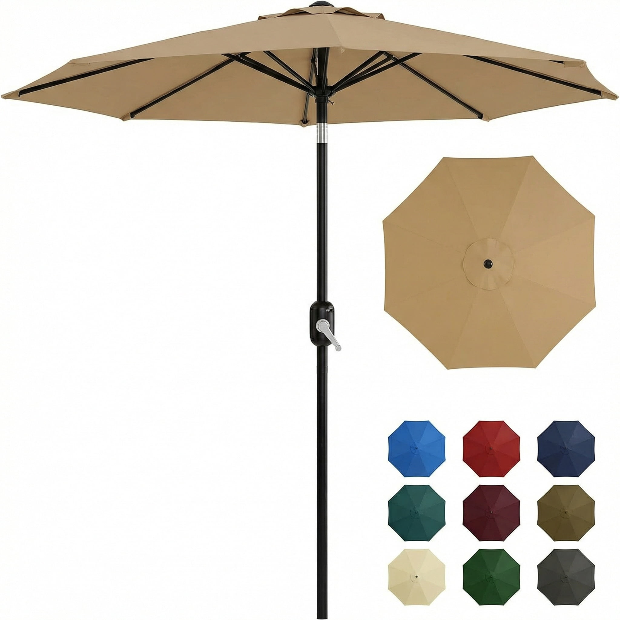 10 ft Patio Umbrella,8 Ribs Outdoor Market Table Umbrella with Crank Lift Push Button Tilt,Tan