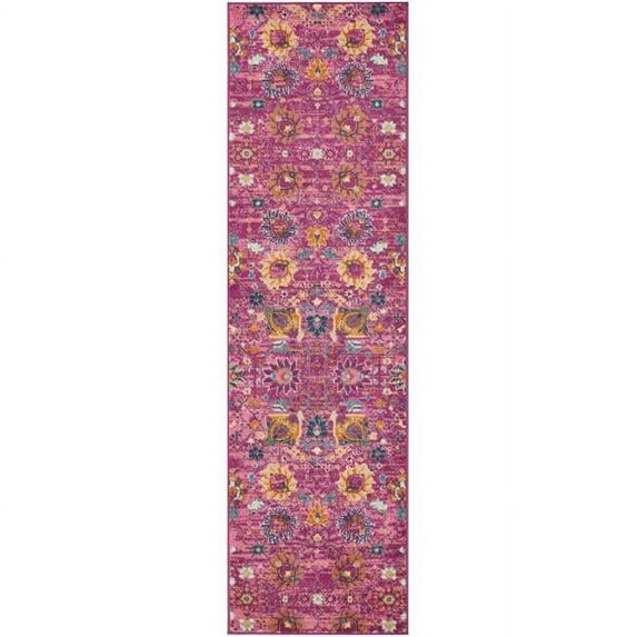 10 ft. Pink Floral Power Loom Runner Area Rug - Pink - 10 ft.