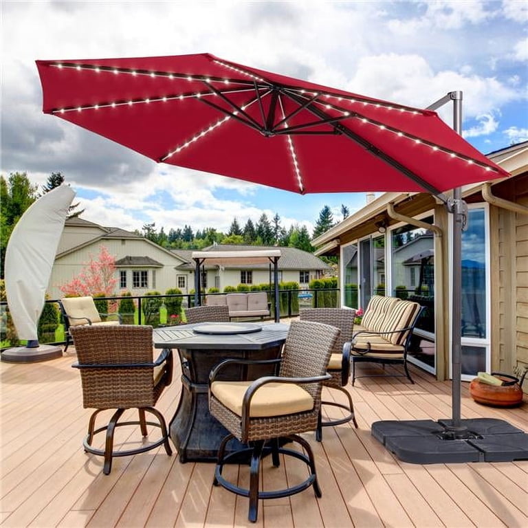 led cantilever patio umbrella vienne 10 red ft. with Solar Power Lights, National Tree Company and an easy crank handle ACEGOSES 11-ft Aluminum Red Slide-tilt