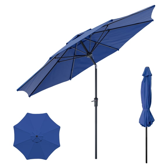 10 ft Tilt Outdoor Market Patio Umbrella, 8 Fiberglass Ribs & Easy Crank Lift – Navy