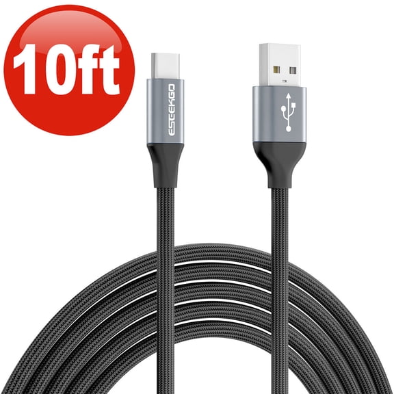 10 ft USB-C to USB-A High-Speed Charge and Sync Braided Cable - Black