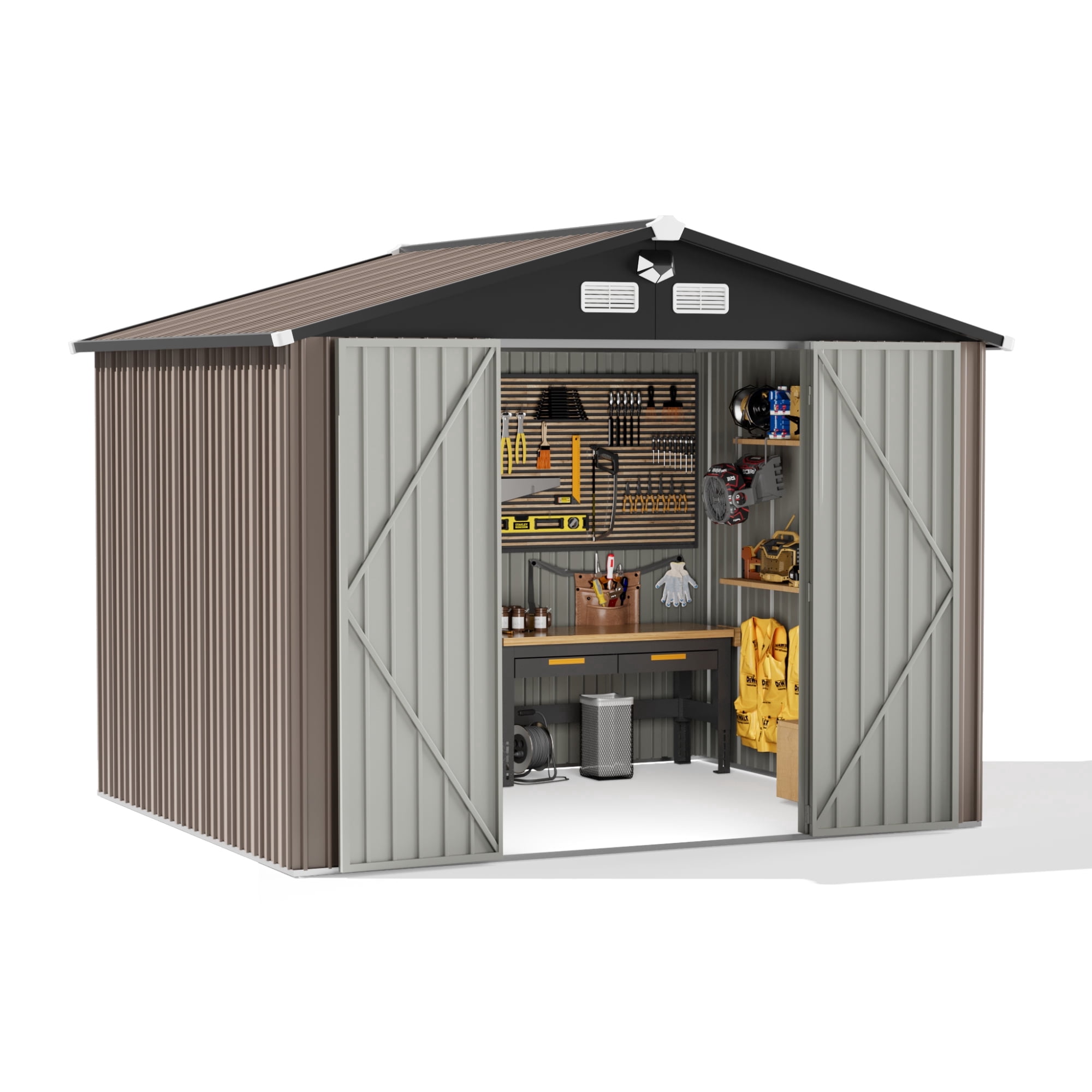 10 ft. W x 12 ft. D Outdoor Metal Tool Storage Shed with Led Light & Air Vents