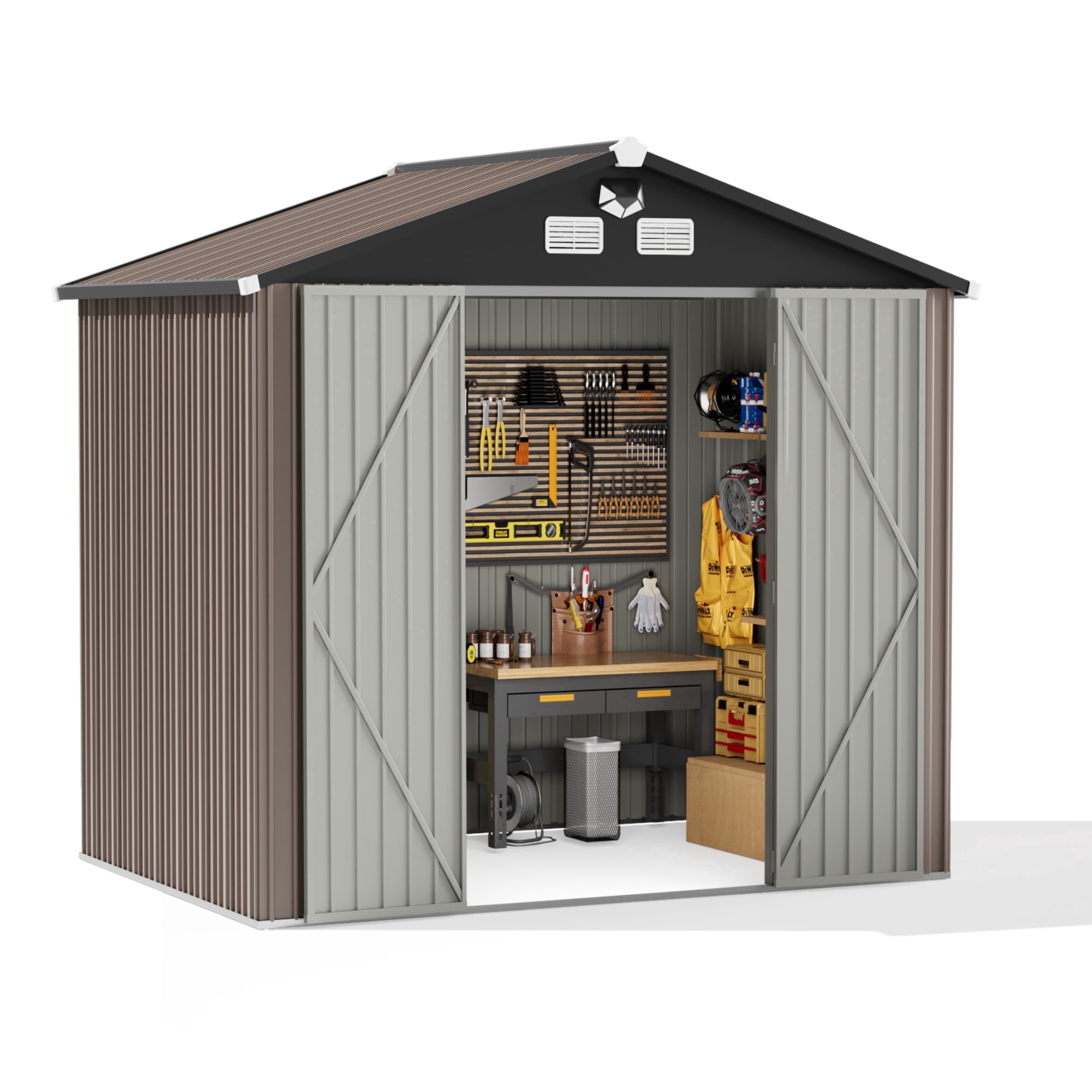 10 ft. W x 8 ft. D Outdoor Metal Tool Storage Shed with Led Light & Air ...