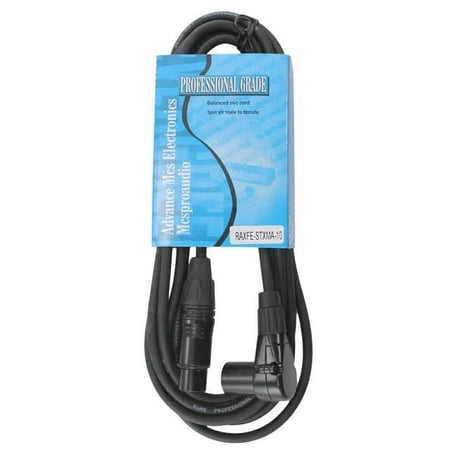 10 ft XLR Microphone Cable with Right Angle Female and Straight Male connectors.