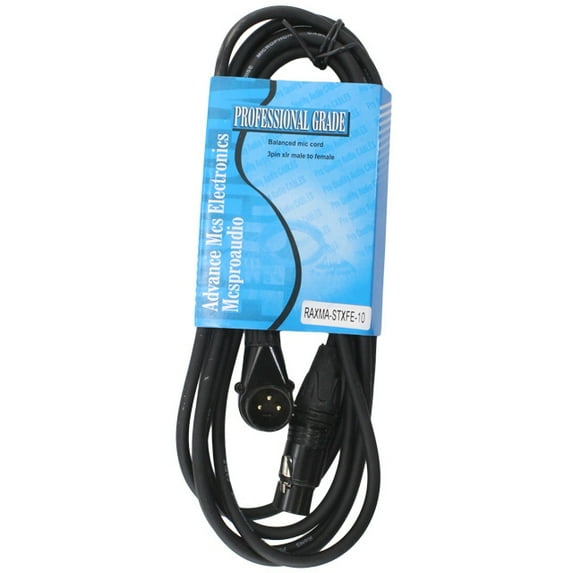 10 ft XLR Microphone Cable with Right Angle Male and Straight Female connectors.
