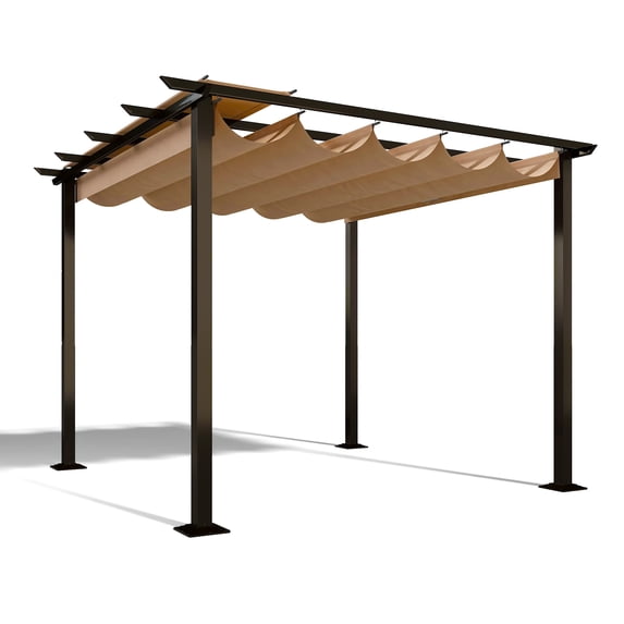 10 ft. x 10 ft. Aluminum Outdoor Pergola with Beige Retractable Shade Canopy