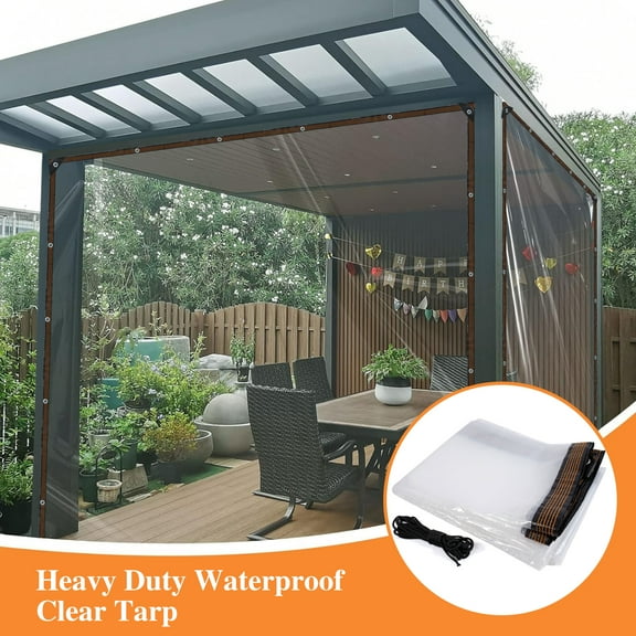10 ft. x 10 ft. Clear Tarp Heavy Duty Waterproof with Eyelets for Camping, Patio Pergola Garden Canopy Rainproof