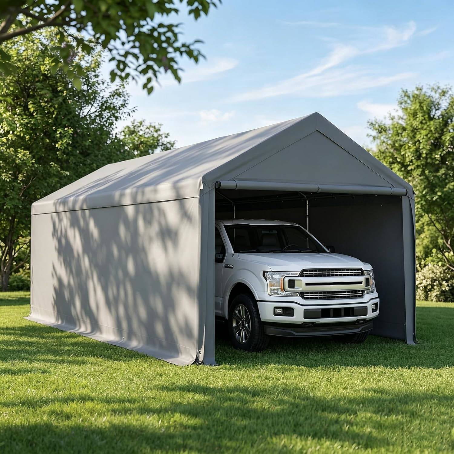 10 ft x 20 ft Heavy-Duty Steel Carport with Removable Sidewalls and
