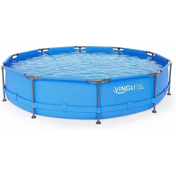 10 ft x 30 in Round Metal Frame Above Ground Swimming Pool for Backyard Use