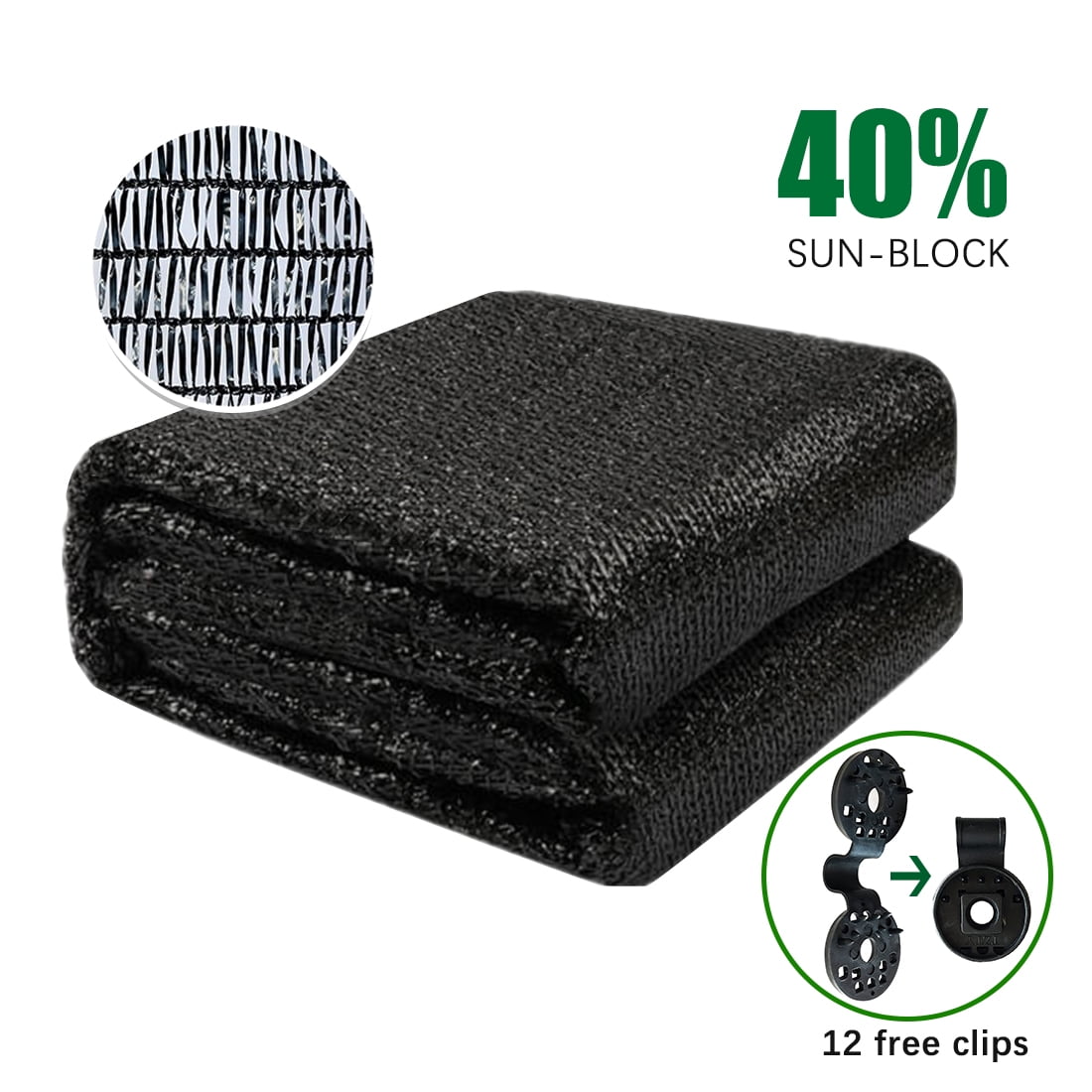 10 ft. x 50 ft. 40% Sunblock Shade Cloth Cover with Clips for Plants, Black