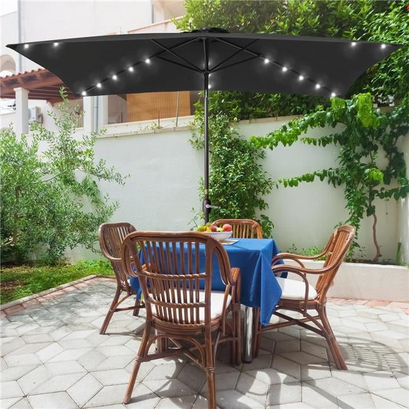 10 ft. Black Aluminum Market Patio Umbrella with Solar LED Lights