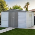 thumbnail image 1 of 10 ft.  x 8 ft.  Outdoor Iron & Solid Wood Tool Storage Shed with Two Doors and Windows, 1 of 7