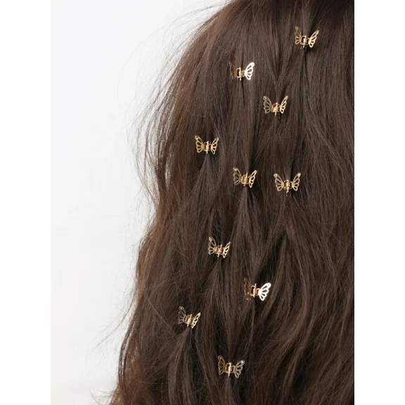 10 gold hollow butterfly hair clips, sweet butterfly design hair clips, suitable for women and girls, decorative hair accessories, claw clips for holiday outfits