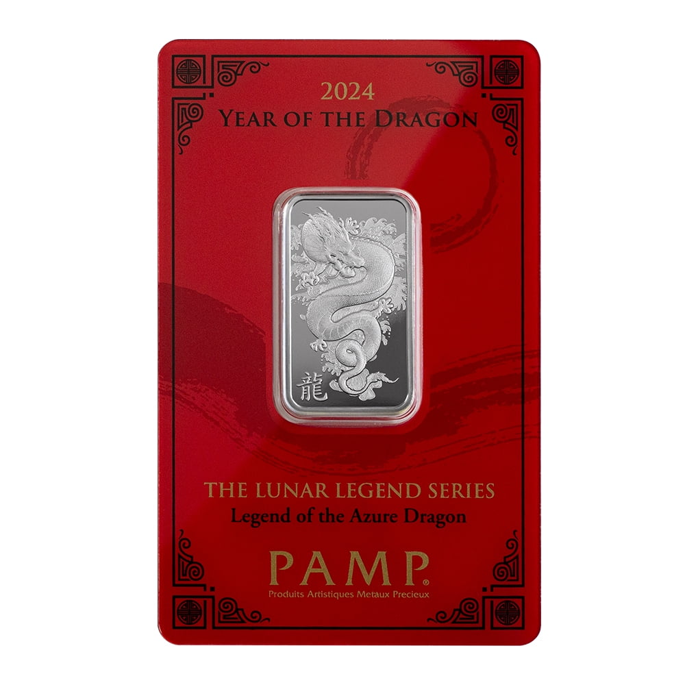 PAMP SUISSE 10 gram Silver Bar - PAMP Legend of the Azure Dragon .999 Fine Silver - In Assay Card