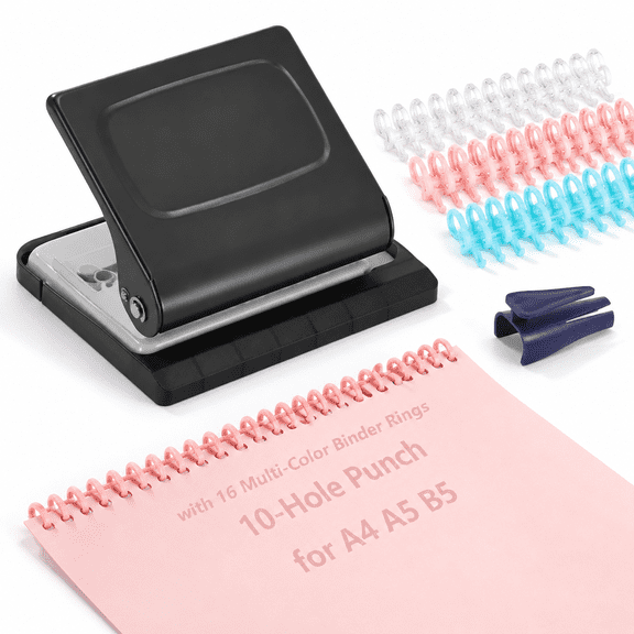 10-hole Paper Punch Binder with 16 Multi-color Binding Spines, Fits A4/A5/B5 Paper