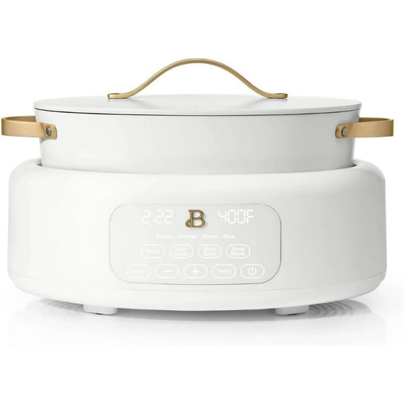 10-in-1 6Qt Electric Multi-Cooker with 7 Presets,Oven-Safe Pot & Lid,Saut,Steam,Slow Cook, Slow Cooker, Simmer,Rice & More,Touch Display, Dishwasher Safe, Serves Up to 7 (White Icing)
