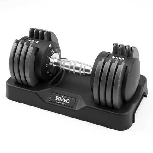 10-in-1 Adjustable Dumbbell Set, 25LB/55LB Fast Adjust Weight with Lock System, Non-Slip Grip & Storage Tray for Home Gym Strength Training
